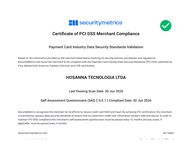 Certificado de conformidade PCI-DSS da Hosanna Tecnologia Ltda., emitido pela SecurityMetrics